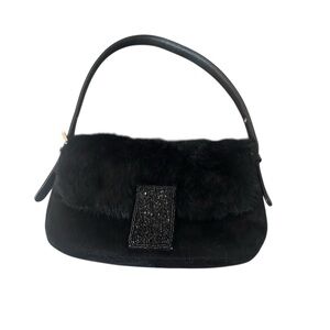 Elegant Bebe Black Fur-Trimmed Women's Bag